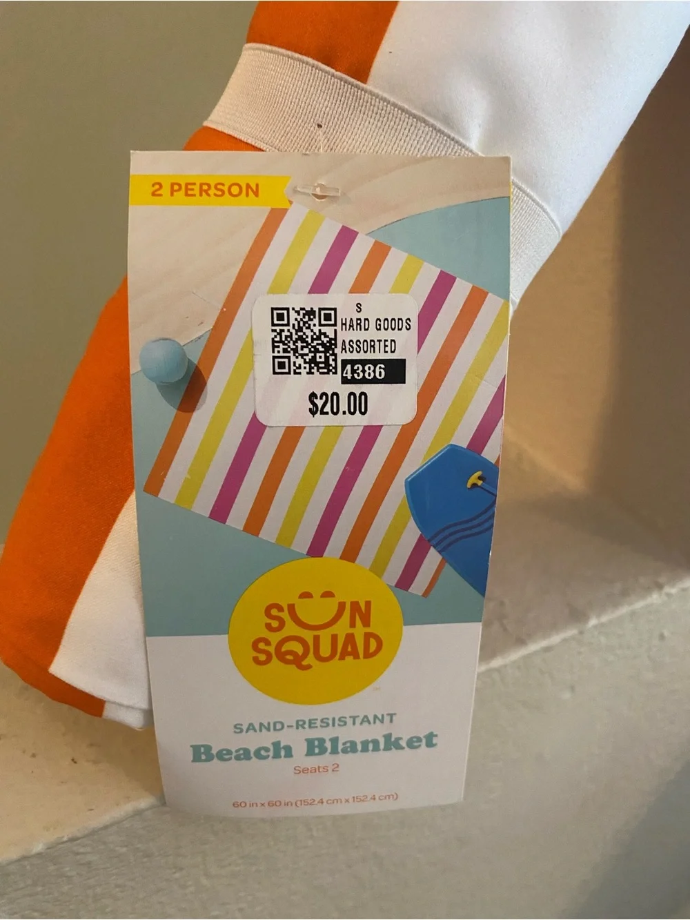 Sun Squad. Orange/ White/burgundy Beach Blanket. 60X60. New. Sand Resistant.